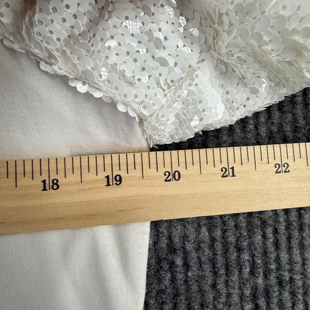 TCEC Sequin‎ Puff Sleeve Top Womens Large White Excellent Crewneck CT8480 - Picture 4 of 6